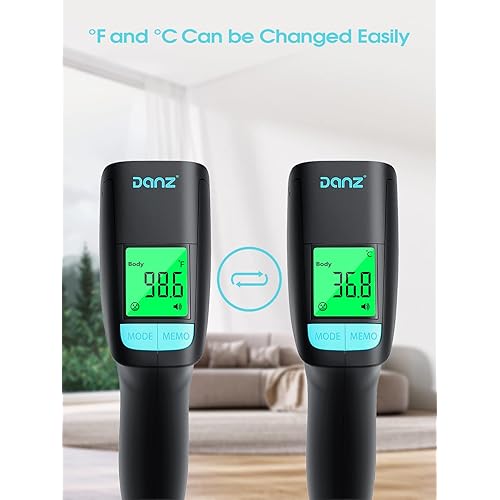 Danz Forehead Thermometer for Adults and Kids, Non-Contact Digital Thermometer with 3-Color LCD Screen, Baby Thermometer with Scan Technology, 1S Fast Reading, Fever Alarm, 50 Sets of Memory Values