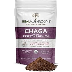 Real Mushrooms Organic Chaga Mushroom Powder 60 Servings Chaga Mushroom Supplement for Digestive Health & Immune Support - Vegan, Non-GMO Chaga Extract - Mushroom Immune Support