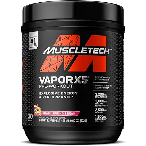 Pre Workout Powder | MuscleTech Vapor X5 | Pre Workout Powder for Men & Women | PreWorkout Energy Powder Drink Mix | Sports Nutrition Pre-Workout | Miami Spring Break 30 Servings-Package Varies