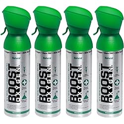 Boost Oxygen Supplemental Oxygen to Go | All-Natural Respiratory Support for Health, Wellness, Performance, Recovery and Altitude 5 Liter Canister, 4 Pack, Natural