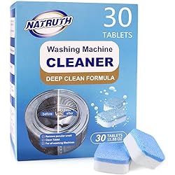 NATRUTH Washing Machine Cleaner Effervescent Tablets（30 Packs）, Solid Washer Deep Cleaning Tablet, Triple Decontamination Remover with Natural Formula, for Front Top Load and High Efficiency Washers