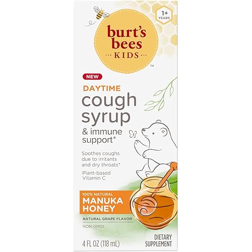 Burt's Bees Kids Daytime Cough Syrup and Immune Support, Natural Grape Flavor, Dietary Supplement, 4 Fl Oz