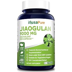 Jiaogulan 9000 mg 180 Veggie Capsules Extract 20:1, Vegetarian, Non-GMO & Gluten-Free Gynostemma Pentaphyllum