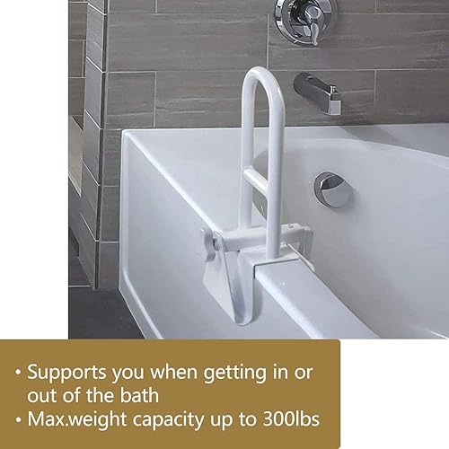 U-nonkont Medical Adjustable Bathtub Safety Rail,Adjustable Grab Bars for Bathroom, Shower Handle for Seniors and Elderly, White Silver