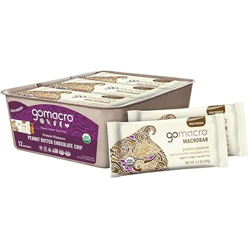 GoMacro MacroBar Organic Vegan Protein Bars - Peanut Butter Chocolate Chip 2.4 Ounce Bars, 12 Count