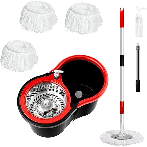 Mop and Bucket with Wringer Set 360° 3psc Microfiber Spin Mop with Bucket and Dual Mop Heads Self Wringing Spinning Mop Telescoping Handle Easy Floor Mop Mop Bucket Wringer Set 20QT
