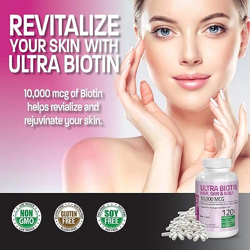 Hair, Skin & Nails with Biotin Extra Strength Vitamin Supplement for Women Ultra Biotin 10,000 Mcg