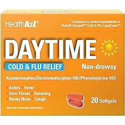 HealthA2Z Daytime Cold & Flu Relief - Non Drowsy | 20 Count Softgels | Compare to Vicks® Dayquil® Cold & Flu Liqui Caps Active Ingredient