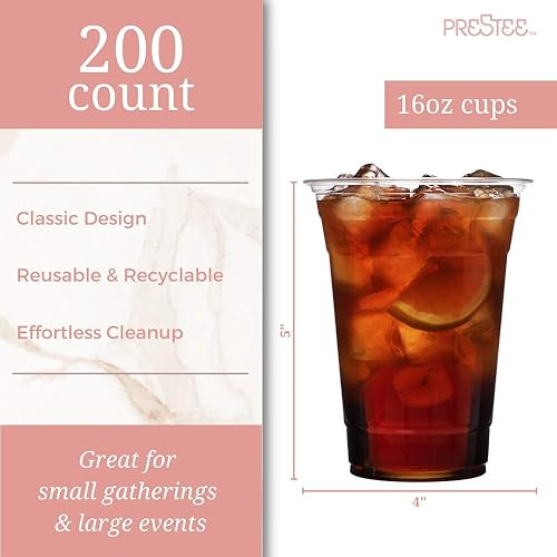 200 Clear Plastic Cups | 16 oz Plastic Cups | Disposable Cups | PET Clear Cups | Plastic Water Cups | Plastic Beer Glass | Clear Plastic Party Cups
