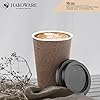 HARVEST PACK 16 oz Insulated Ripple Double-Walled Paper Cup with Lid, Brown Geometric, Coffee Tea Hot Chocolate Drinks To go [85 SETS]