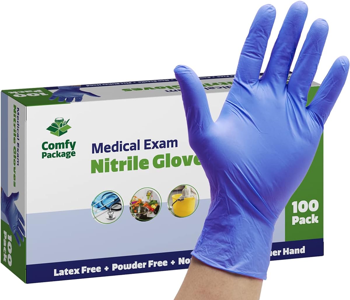 100 Count] Nitrile Disposable Plastic Gloves - 4 mil. | Latex Free and Rubber Free | Non-Sterile Powder Free Gloves