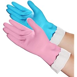Household Cleaning Gloves - Reusable Kitchen Dishwashing Gloves with Latex Free, Cotton lining, Waterproof, Non-Slip Medium, 2 Pairs