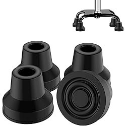 supregear 4pcs Quad Cane Tip, Non-Slip Rubber Cane Tip Extreme Grip Heavy Duty Cane Replacement Rubber Foot for 12 Inch Diameter Standard Walking and Standing Stick Accessory, Black