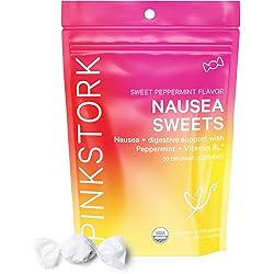 Pink Stork Nausea Sweets: Lite Peppermint, Organic Hard Candy, Nausea Relief Morning Sickness Relief for Pregnant Women Bloating Digestion Migraine Relief, Vitamin B, Women-Owned, 30 Lozenges
