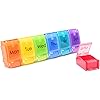 LEMBOL Detachable 7 Day Pill Organizer,Easy to Open Weekly Pill Case,Large Daily Pill Box for PillsVitaminFish OilSupplementsRainbow