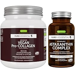 Vegan Collagen Protein Powder Astaxanthin Complex Vegan Bundle, Complete Collagen Boosting Formula Natural Astapure Providing 4 mg H. Pluvialis Astaxanthin for Hair, Skin & Nails, by Igennus