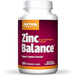 Jarrow Formulas Zinc Balance 15 mg - 100 Veggie Caps - Immune Support - Includes Copper - 100 Servings