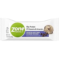 ZonePerfect Protein Bars, 17 Vitamins & Minerals, 10g Protein, Nutritious Snack Bar, Chocolate Chip Cookie Dough, 20 Count