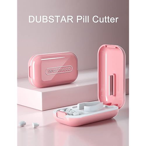 DUBSTAR Small Pill Cutter, Pill Splitter Pill Cutter for Small or Large Pills, Cuts Vitamins Tablets, Portable Pretty Pill Crusher for Purse Pocket Pill Cutter, Pink