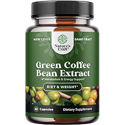 Pure Green Coffee Bean Extract - 800 mg Green Coffee Extract Caffeine Energy Pills - 50% Green Coffee Antioxidant Nutritional Supplements for Brain Health and Immune Support with Brain Vitamins