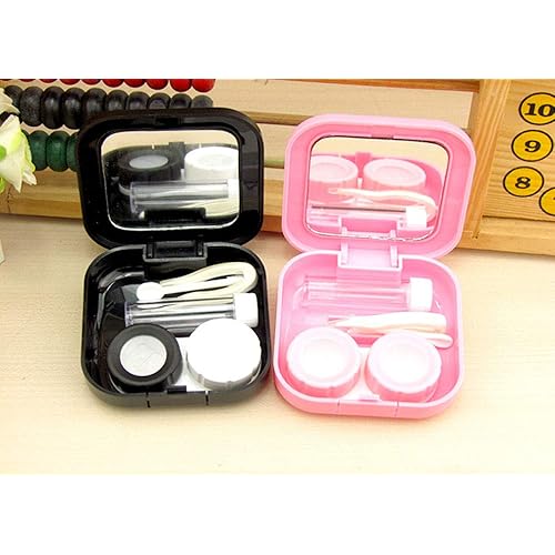 KISEER Contact Lens Case, 4 Pcs Mini Travel Plastic Contact Lens Box Holder Container Kit with Mirror Stick Tool Set