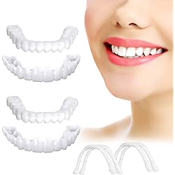 Fake Teeth, 4 PCS Dentures Teeth for Women and Men, Dental Veneers for Temporary Teeth Restoration, Nature and Comfortable to Protect Your Teeth and Regain Confident Smile, Natural Shade 01