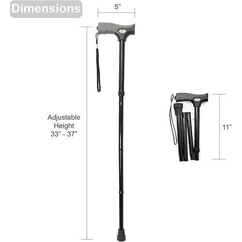 Vaunn Medical Easy Grip™ Height Adjustable Folding CaneWalking Stick with StrapPouch- Compact, Portable, and Safe Walking Assistant- Non-Slip Grip Handle- Men, Women, Elderly, Disabled, Pregnant