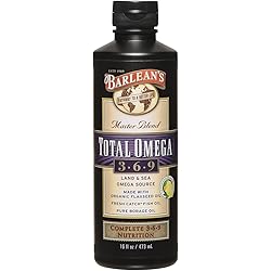 Barlean's Master Blend Total Omega 3-6-9 Lemonade Flavor Oil Supplement with 6,468mg of Omega 3 EPADHAALA - Vegan, Non GMO, Gluten Free - 16-Ounce