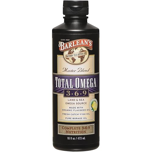 Barlean's Master Blend Total Omega 3-6-9 Lemonade Flavor Oil Supplement with 6,468mg of Omega 3 EPADHAALA - Vegan, Non GMO, Gluten Free - 16-Ounce