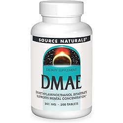 Source Naturals DMAE, Dimethylaminoethanol Bitartrate - Supports Mental Concentration - 200 Tablets