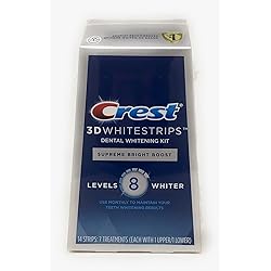 Crest 3D Whitestrips Supreme Bright Boost Teeth Whitening Strips, 8 Levels Whiter, 7 Treatments