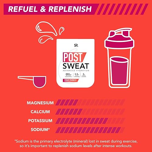 Post Sweat Advanced Hydration Post-Workout Supplement Powder | Muscle Recovery Sports Drink with Electrolytes 9 Essential Amino Acids | Informed Choice Sport Certified & Non-GMO Fruit Punch
