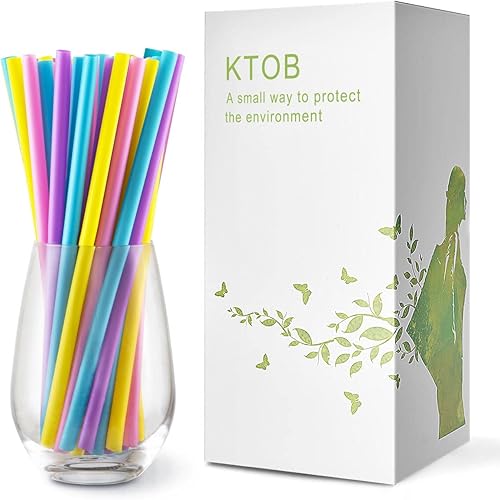 100 Count 100% Compostable Jumbo Smoothie Straws-310" Wide X 8 12" Long KTOB Biodegradable PLA Colorful Disposable Drinking Straws-Eco Friendly Plant-Based Plastic Milkshake Straws