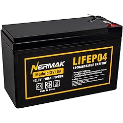 NERMAK 12V 10Ah Lithium LiFePO4 Deep Cycle Battery, 2000 Cycles Rechargeable Battery for SolarWind Power, Small UPS, Lighting, Scooters, Power Wheels, Fish Finder and More, Built-in 10A BMS
