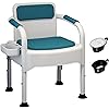 SSWWCXX 550 lbs Heavy Duty Medical Bedside Commode ChairShower Chair,Padded Commode.Comfortable with Padded armsbackrest.Adjustable Height,Bariatric Commode with Commode PailHollow Barrel and Lid