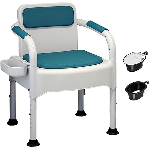 SSWWCXX 550 lbs Heavy Duty Medical Bedside Commode ChairShower Chair,Padded Commode.Comfortable with Padded armsbackrest.Adjustable Height,Bariatric Commode with Commode PailHollow Barrel and Lid
