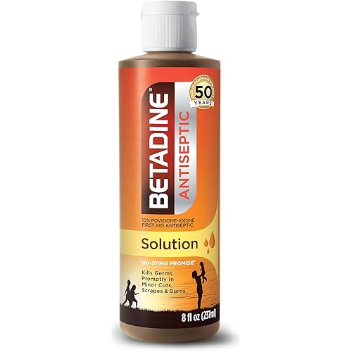 Betadine First Aid Solution 8 Fl Oz Povidone Iodine Antiseptic with No-Sting Promise Packaging May Vary