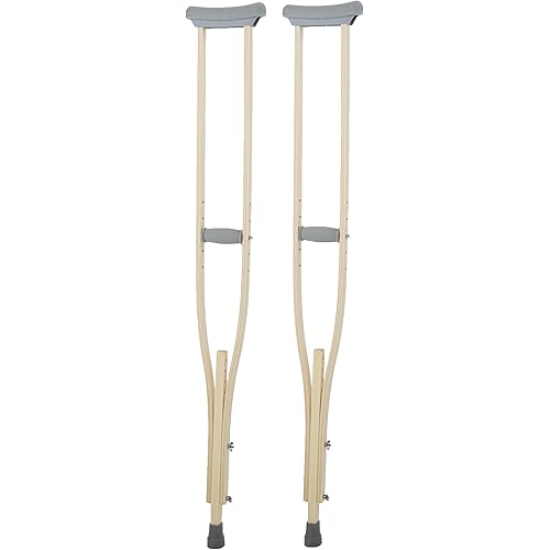 Sammons Preston Wooden Crutches, Adult Size, Latex Free, Sturdy Leg Supports for After Injury or Post Surgery, Adjustable Height and Handle Crutches for Elderly, Handicapped, and Disabled users