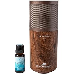 Plant Therapy Wood Grain Portable Diffuser Travel Pack, Includes The Travel Essential Oil Blend 10 mL 13 oz 100% Pure, Undiluted, Natural Aromatherapy, Therapeutic Grade