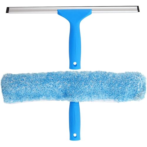 MR.SIGA Professional Window Cleaning Combo - Squeegee & Microfiber Window Scrubber, 14&#34