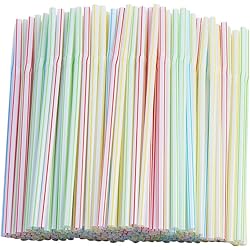 Flexible Straws,200 Pcs Disposable Stripes Multiple Colors Drinking Plastic Straws.0.23'' diameter and 7.8" long