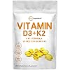 Vitamin D3 5000IU Plus K2, 2 in 1 Formula, Vitamin D3 with MK7 Vitamin K2, 300 Soft-Gels, Immune Vitamin Complex with Virgin Sunflower Seed Oil, Support Heart, Teeth & Joint Health, Easy to Swallow