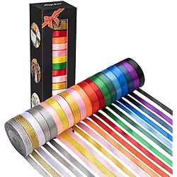 20 Colors 300 Yard Double Faced Polyester Satin Ribbon -18 Ribbon Rolls & 2 Glitter Metallic Ribbon,38" X 15 YardRoll,Perfect for Gift Wrapping,Hair Bows,Sewing, and & Other Craft Projects