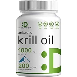 Antarctic Krill Oil Supplement 1000mg, 200 Softgels, High Potency | Mercury Free | Rich in Omega-3s, EPA, DHA, Astaxanthin & Phospholipids, Non-GMO, No Gluten