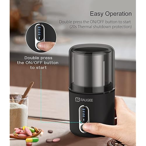 Electric Pill Crusher,RAUGEE Cordless Electric Pill Grinder Extremely Fine Powder for Small and Large Medication and Vitamin Tablets Grind Pulverizer Multiple Pills with Removable Metal Grinding Cup