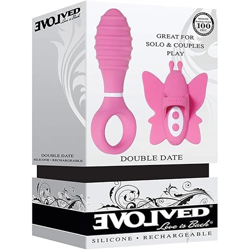 Double Date Couples Pink Set Vibrating Clitoral Butterfly Finger Ring & Anal Butt Plug