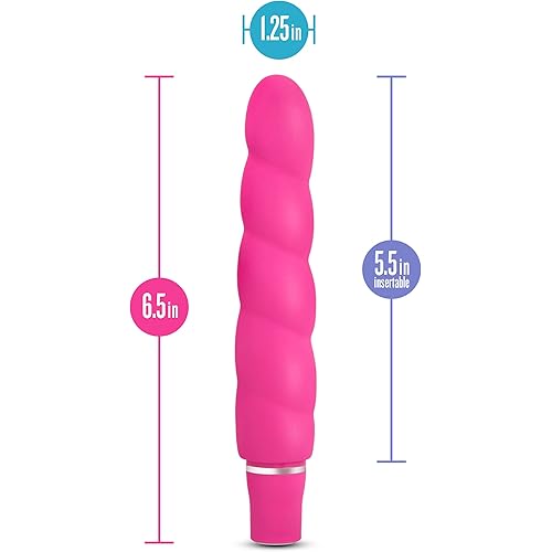 Blush Luxe Anastasia - 6 12 Inch 10 Vibrating Functions Spiral Platinum Silicone AA Battery Powered Vibrator - Ribbed Stimulator - IPX7 Submersible Waterproof - Sex Toy for Women Couples - Pink
