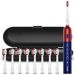 Electric Toothbrush for Adults Red & Blue- Rechargeable Electric Toothbrush 6 Hrs Charge Last 6 Months - 4 Modes and 2-Min Smart Timer, 8 Brush Heads, Travel Case Ultra Whitening Sonic Toothbrush