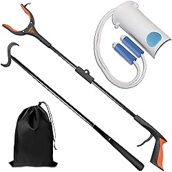 5 in 1 Hip Knee Back Replacement Recovery Kit with 32" Foldable Reacher Grabber, Sock Aid, 35" Long Shoe Horn & Dressing Stick, Storage Bag, Portable Mobility Tools