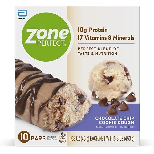 ZonePerfect Protein Bars, Chocolate Chip Cookie Dough, 10g of Protein, Nutrition Bars With Vitamins & Minerals, Great Taste , 20 Count